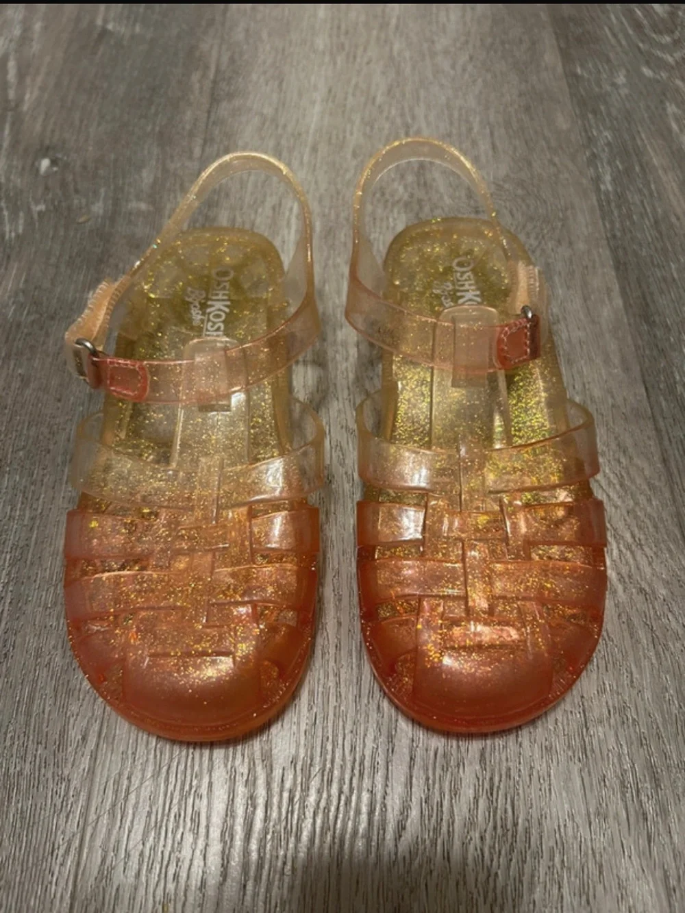OshKosh B'gosh Girls' Glitter Jelly Sandals in Orange and Gold